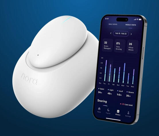 Smart Nora Snoring Solution – Automatic Pillow Adjuster for Better Breathing Smart Nora device gently adjusts pillow position to reduce snoring during sleep